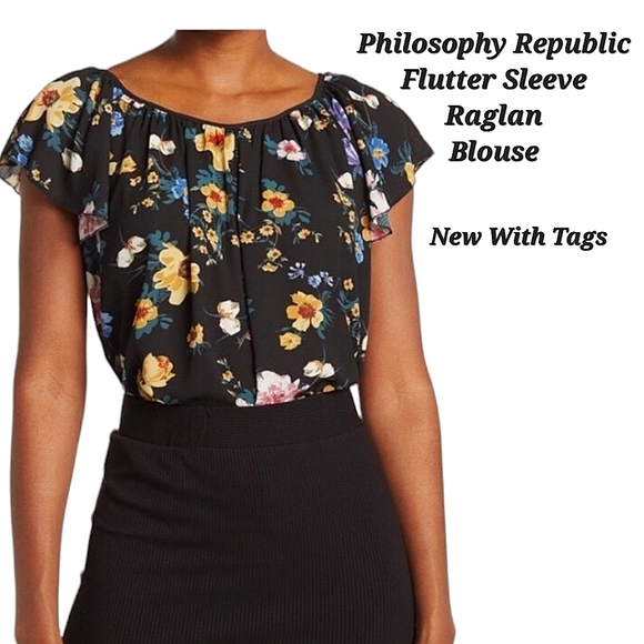 Philosophy Republic Clothing Flutter Raglan Sleeve Blouse | Business Casual Top - Picture 1 of 16